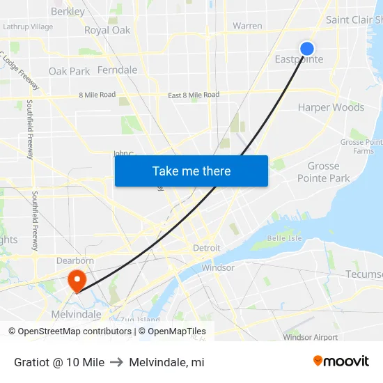 Gratiot @ 10 Mile to Melvindale, mi map