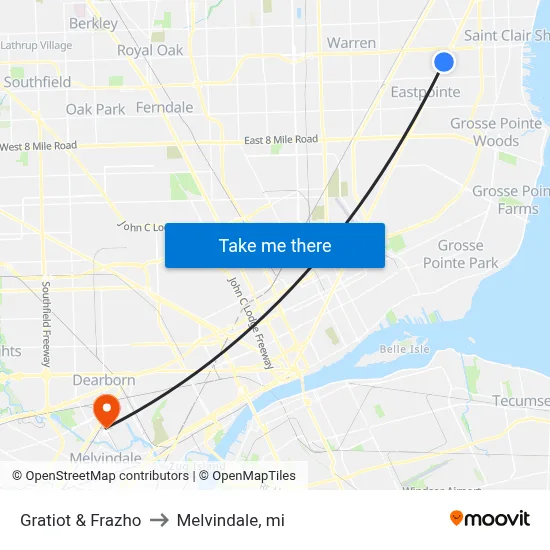 Gratiot & Frazho to Melvindale, mi map