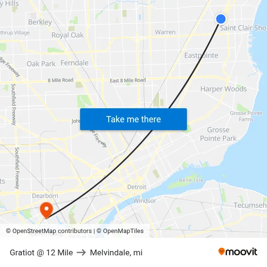 Gratiot & 12 Mile to Melvindale, mi map
