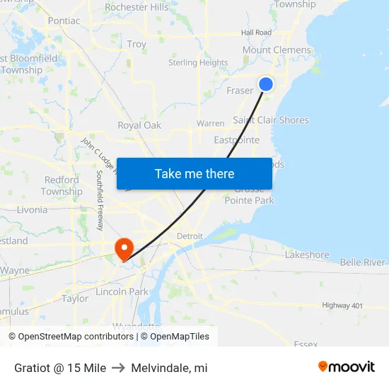 Gratiot @ 15 Mile to Melvindale, mi map