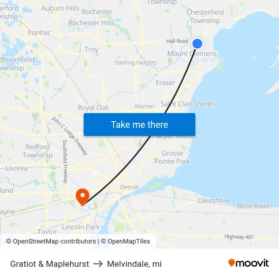 Gratiot & Maplehurst to Melvindale, mi map
