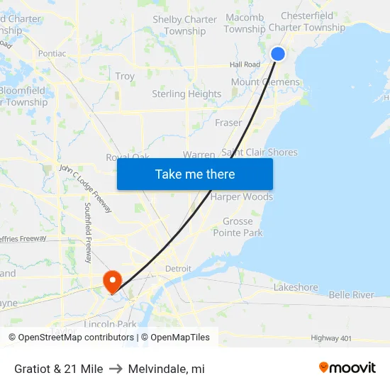 Gratiot & 21 Mile to Melvindale, mi map