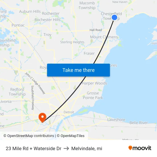 23 Mile Rd + Waterside Dr to Melvindale, mi map