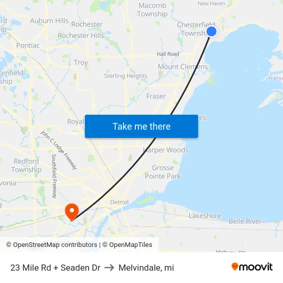 23 Mile & Seaden Drive to Melvindale, mi map