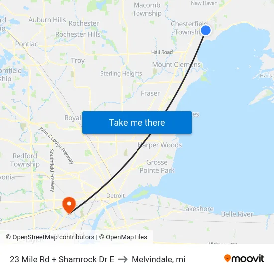 23 Mile & Shamrock Drive E to Melvindale, mi map