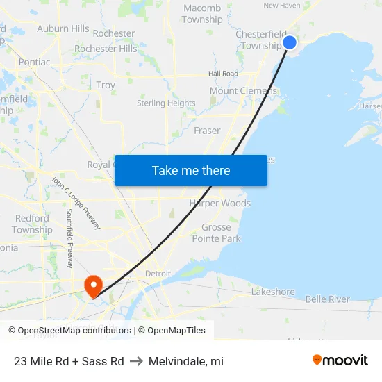 23 Mile Rd + Sass Rd to Melvindale, mi map