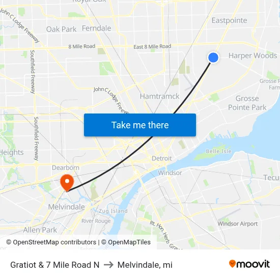 Gratiot & 7 Mile N to Melvindale, mi map