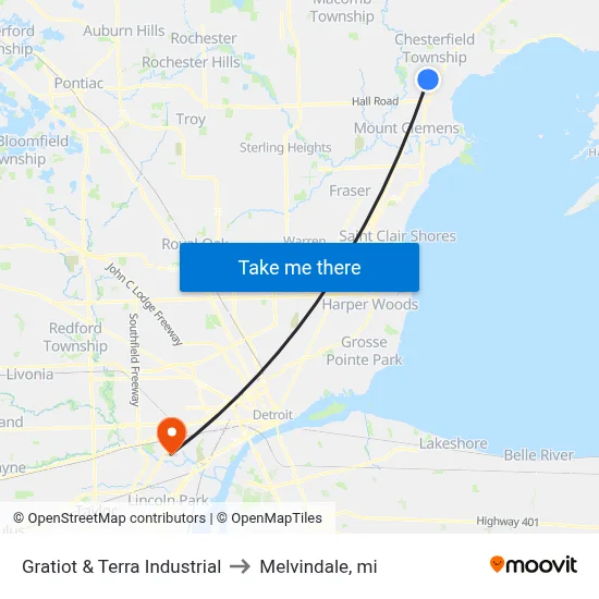 Gratiot & Terra Industrial to Melvindale, mi map