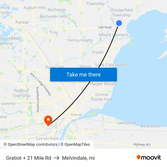 Gratiot + 21 Mile Rd to Melvindale, mi map
