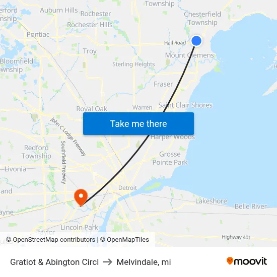 Gratiot & Abington Circl to Melvindale, mi map