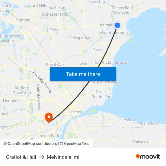 Gratiot & Hall to Melvindale, mi map