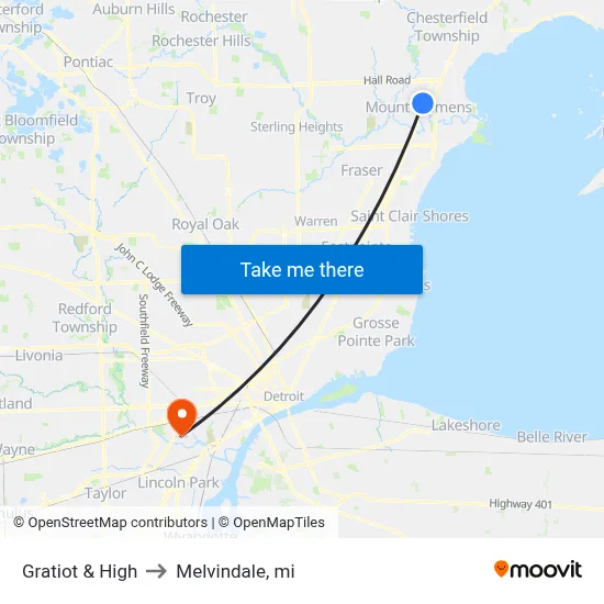Gratiot & High to Melvindale, mi map