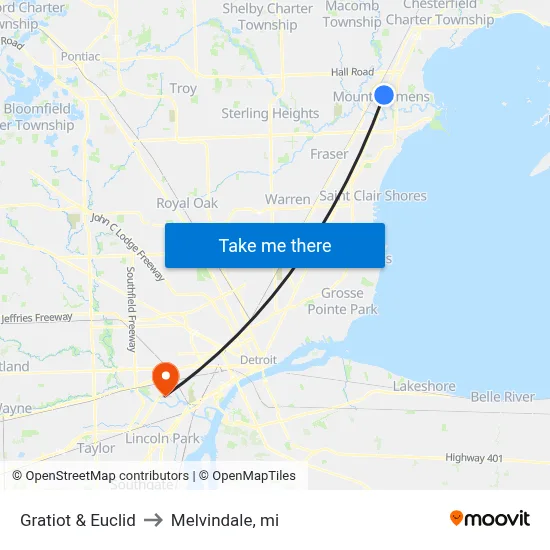 Gratiot & Euclid to Melvindale, mi map