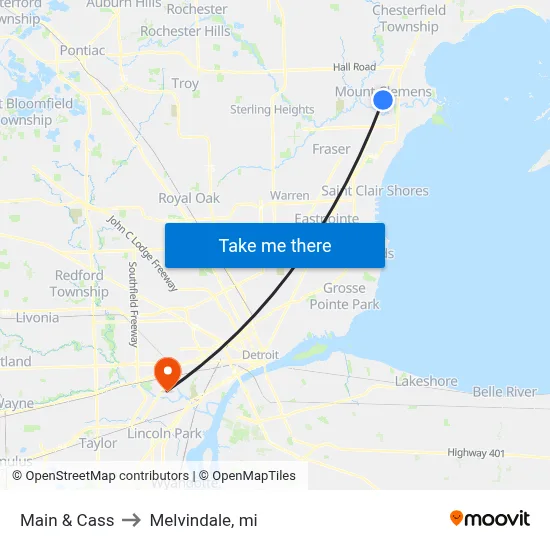 Main & Cass to Melvindale, mi map