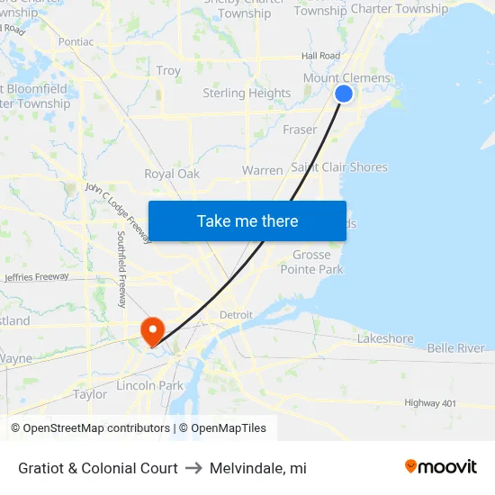 Gratiot & Colonial Court to Melvindale, mi map