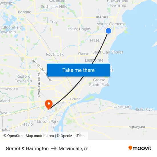 Gratiot & Harrington to Melvindale, mi map