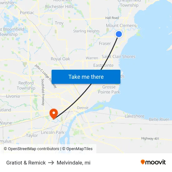 Gratiot & Remick to Melvindale, mi map