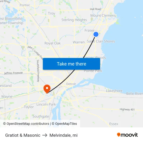 Gratiot & Masonic to Melvindale, mi map