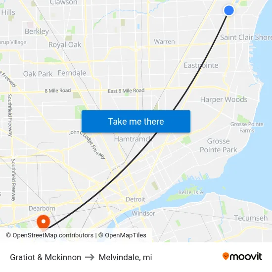Gratiot & Mckinnon to Melvindale, mi map