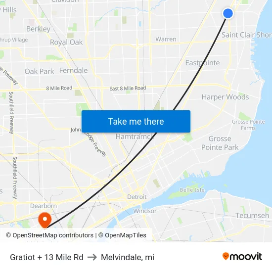Gratiot + 13 Mile Rd to Melvindale, mi map