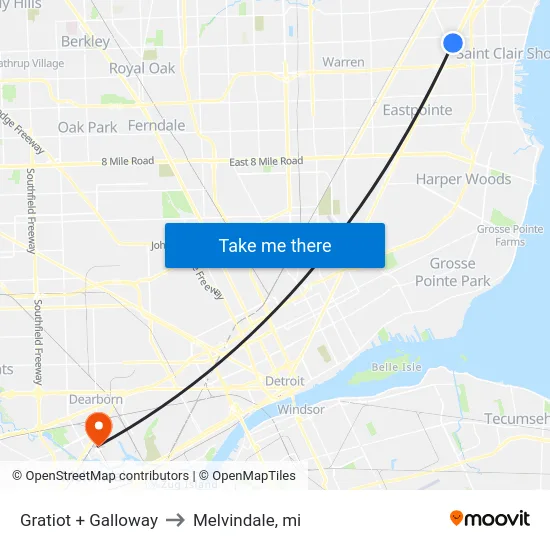Gratiot + Galloway to Melvindale, mi map