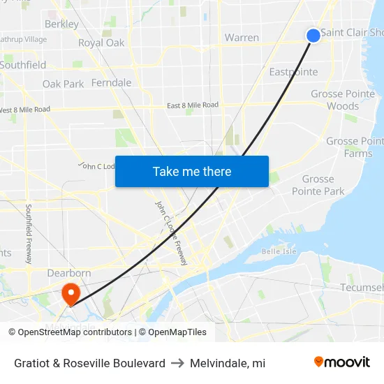 Gratiot & Roseville Boulevard to Melvindale, mi map