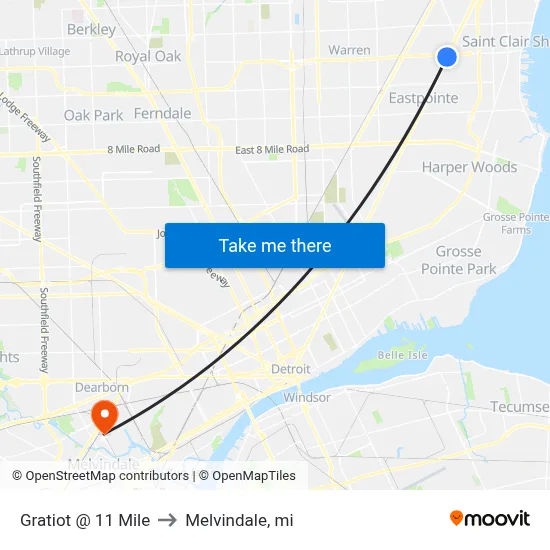 Gratiot @ 11 Mile to Melvindale, mi map