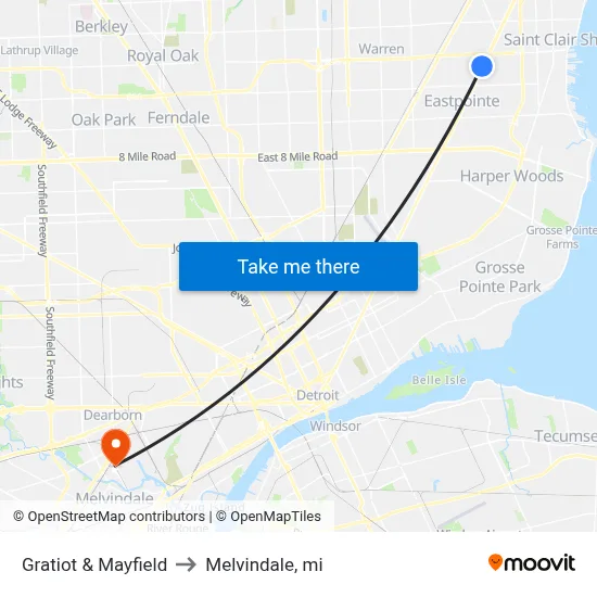 Gratiot & Mayfield to Melvindale, mi map