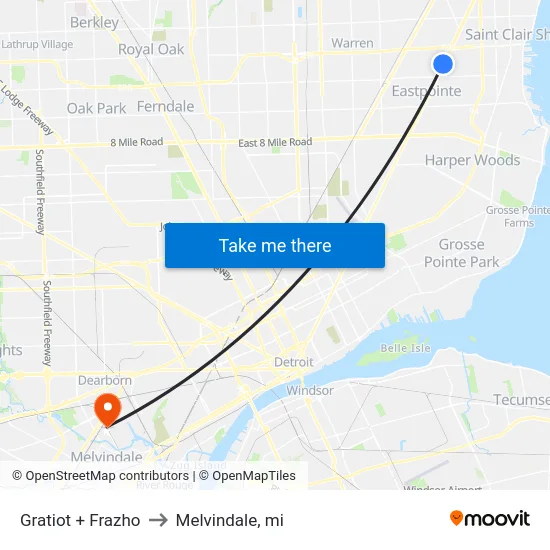 Gratiot + Frazho to Melvindale, mi map