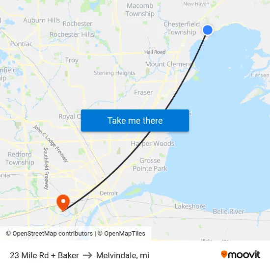 23 Mile & Baker to Melvindale, mi map