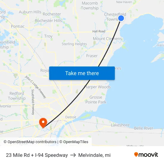 23 Mile Rd + I-94 Speedway to Melvindale, mi map
