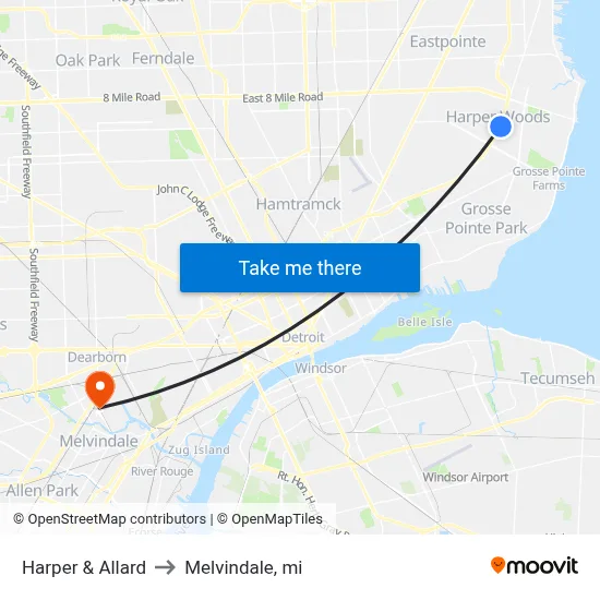 Harper & Allard to Melvindale, mi map