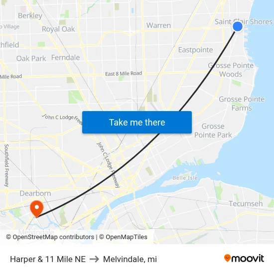 Harper & 11 Mile NE to Melvindale, mi map