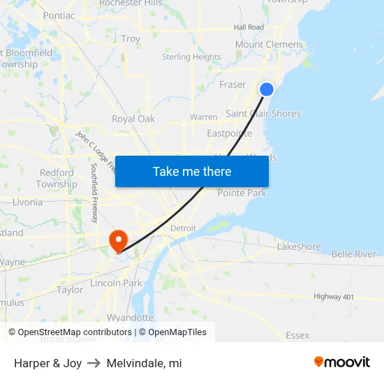 Harper & Joy to Melvindale, mi map