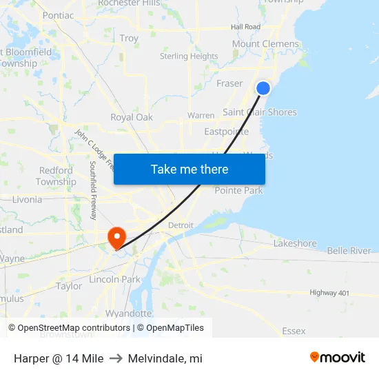 Harper @ 14 Mile to Melvindale, mi map