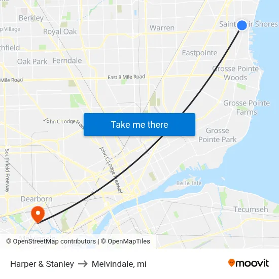 Harper & Stanley to Melvindale, mi map