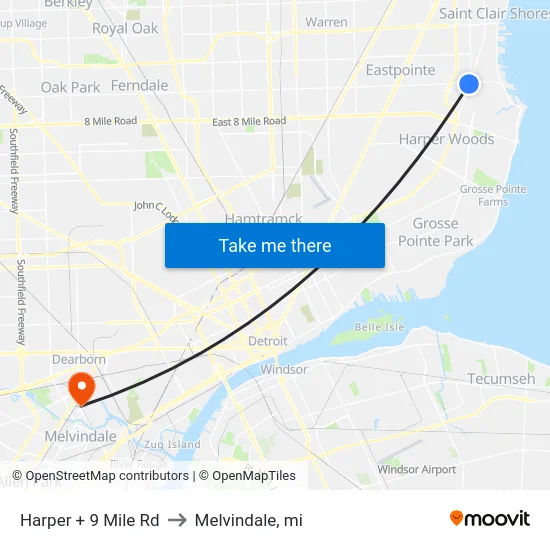 Harper + 9 Mile Rd to Melvindale, mi map