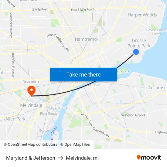 Maryland & Jefferson to Melvindale, mi map