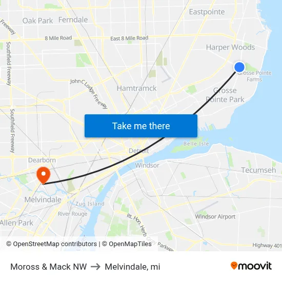 Moross & Mack NW to Melvindale, mi map