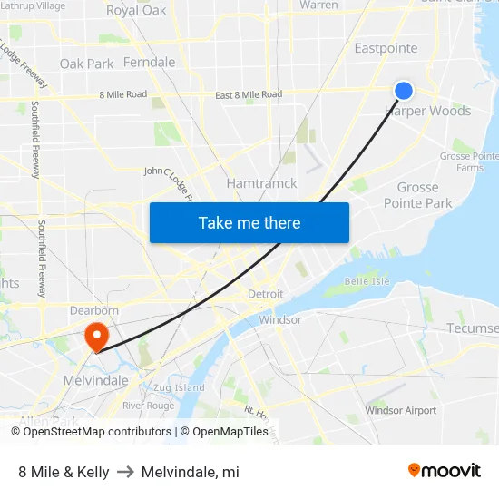 8 Mile & Kelly to Melvindale, mi map