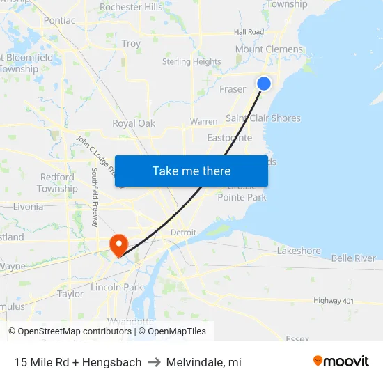 15 Mile Rd + Hengsbach to Melvindale, mi map