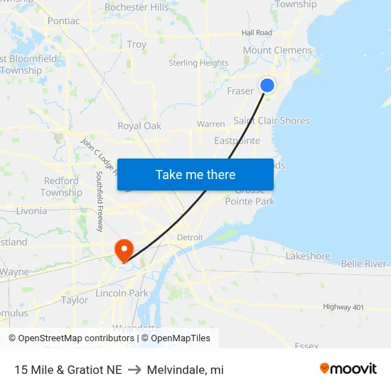 15 Mile & Gratiot NE to Melvindale, mi map