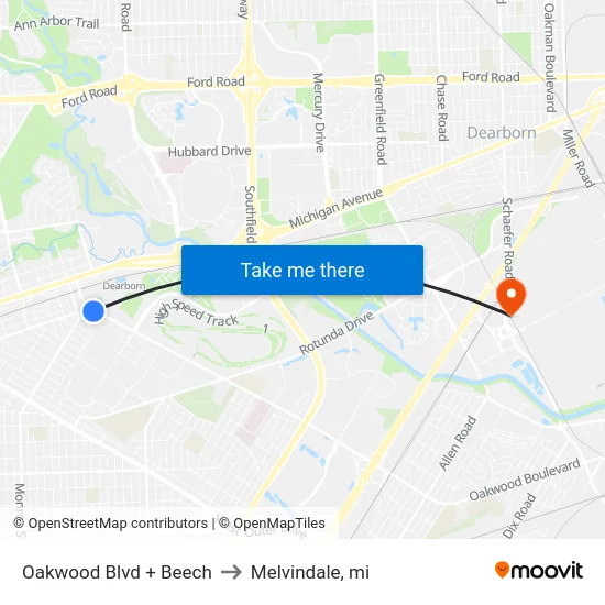 Oakwood Blvd + Beech to Melvindale, mi map