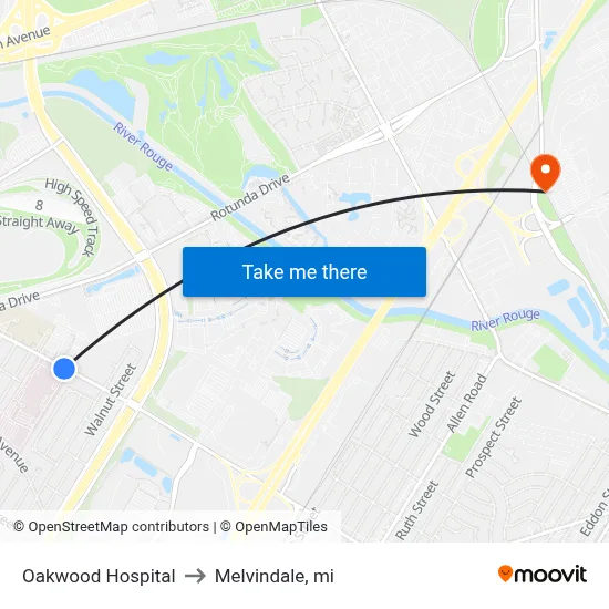 Oakwood Hospital to Melvindale, mi map