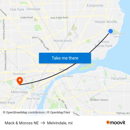 Mack & Moross NE to Melvindale, mi map