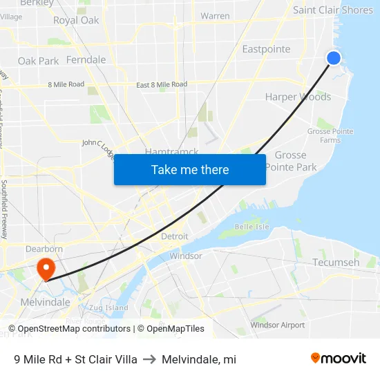 9 Mile Rd + St Clair Villa to Melvindale, mi map