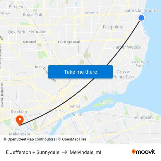 E Jefferson + Sunnydale to Melvindale, mi map
