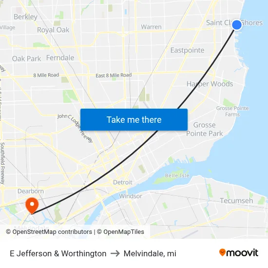 E Jefferson & Worthington to Melvindale, mi map