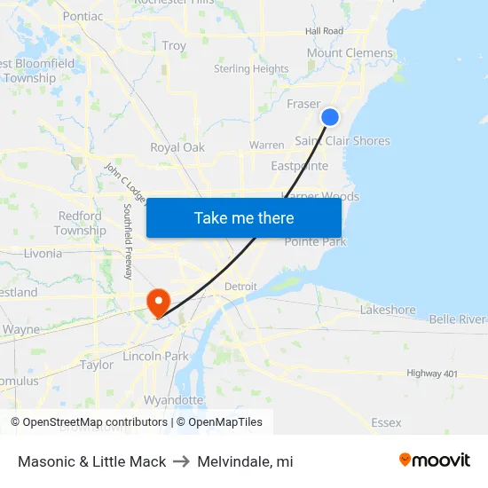 Masonic & Little Mack to Melvindale, mi map