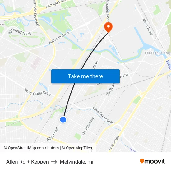 Allen Rd + Keppen to Melvindale, mi map